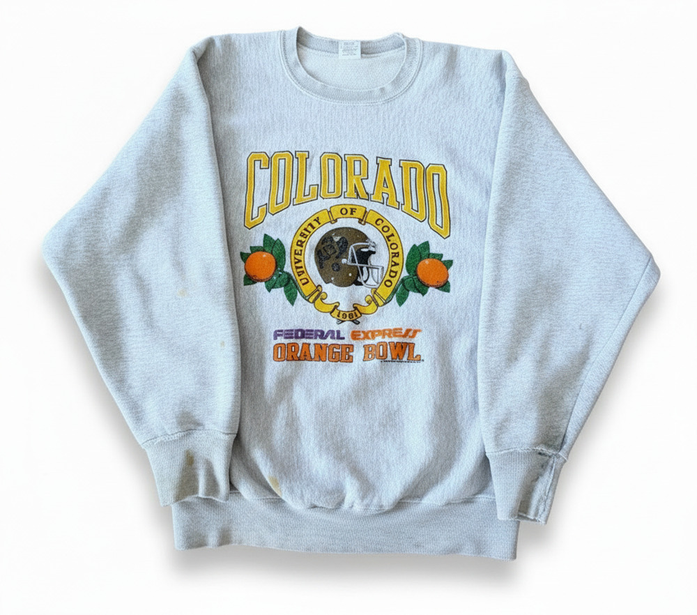 Vintage 1990 Orange Bowl Colorado Buffaloes Sweatshirt Gray Distressed USA XL